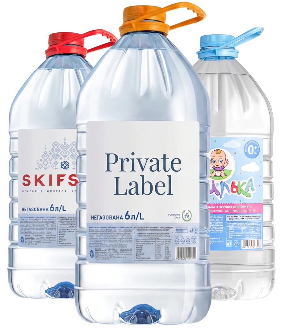 Пляшки води SKIFSKA, Private Label та «Хвилька»